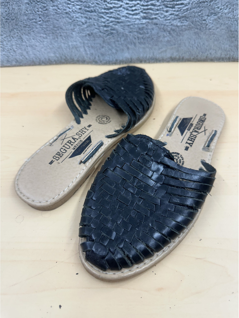 Segura Shy Black Woven Leather Slip On Flats Casual Bohemian Summer Sandals